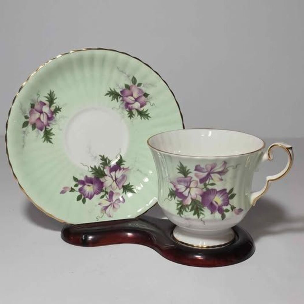 Royal Windsor Teacup and Saucer Purple Flowers Vintage